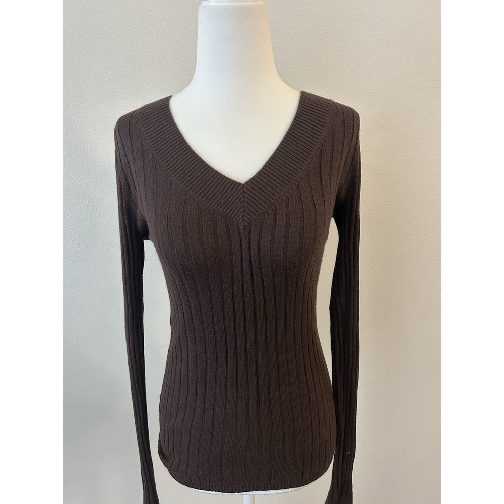 Express Brown Ribbed Fitted Sweater Y2K Bella Swan Elena Gilbert Soft Girl